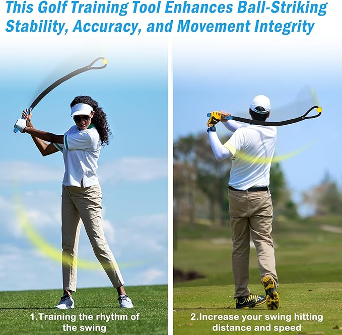 Weighted Premium Golf Rope Swing Trainer, Professional Golf Swing Rope, Warm-Up Training Tempo Aids with Ball and Grip to Improve Speed, Rhythm, Flex & Strength for All-Level Golfers