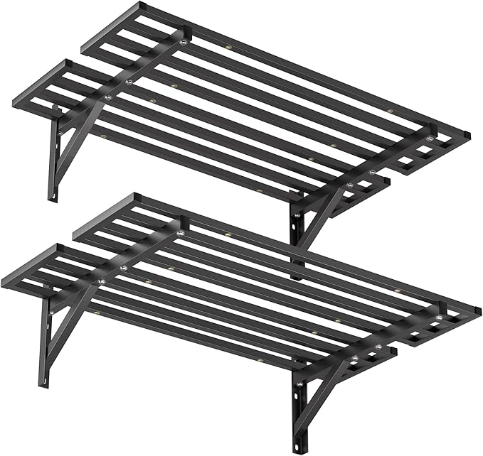 Ultrawall Heavy Duty Garage Wall Shelves, 2 x 4 ft Wall Mounted Storage Shelves, Holds Up to 800Lbs, 2Pack, Black