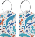 2 Pcs Underwater Ocean Sea of Animals Luggage Tags for Suitcases, Graffiti on Drawn of Marine Creatures Tags Birthday Gifts for Men Women Boy Girl Kid