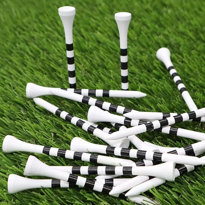 FINGER TEN Golf Tees Wood 3 1/4 2 3/4 Inch Value 50/120 Count, Durable Tees with Bright Colored Stripes for Consistent Height, 70mm 83mm Long Tees Ideal for Golfers