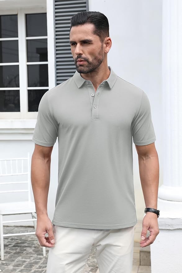 MAGCOMSEN Men's Polo Shirts Short Sleeve Cotton Pique 3 Button Classic Fit Casual T-Shirt Performance Golf Shirts