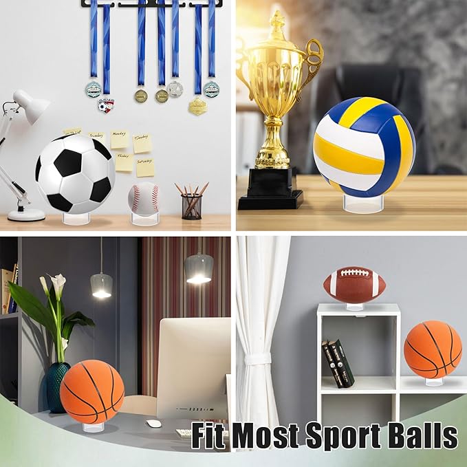Hipiwe 6Pcs Ball Display Stands Sphere Hoder - Plastic Sport Ball Holder Clear Soccer Ball Display Rack Memorabilia Ball Display Ring Pedestal for Sphere Football Basketball Volleyball,2.6" D