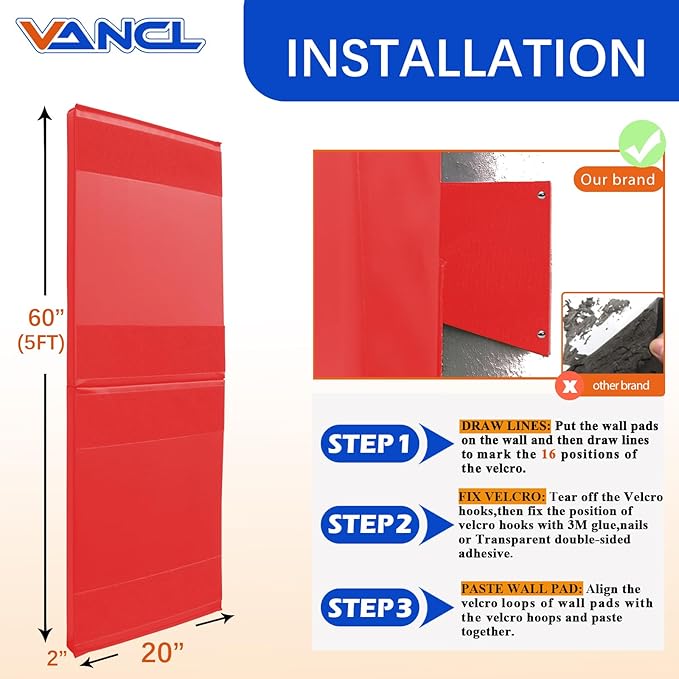 Gym Padding Wall Pads for Gym Wall Mats Basketball Wall Padding 2" Thick Foam Gym Wall Pad for Kids Wall Pad Protection, Waterproof Durable Wall Pads for Safety Colorful Wall Pad