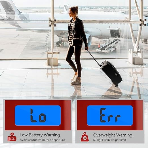 Luggage Scale, Dr.meter Luggage Weight Scale Backlight LCD Display PS02 110lb/50kg Electronic Balance Digital Postal Travel Accessories with Rubber Paint Handle Temperature Sensor, Red