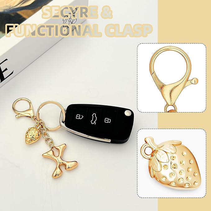 Gold Bubble Heart, Cherry, Bow & More Designs Letter Initial Keychain Bag Charms – Cute Purse Charms for Handbags