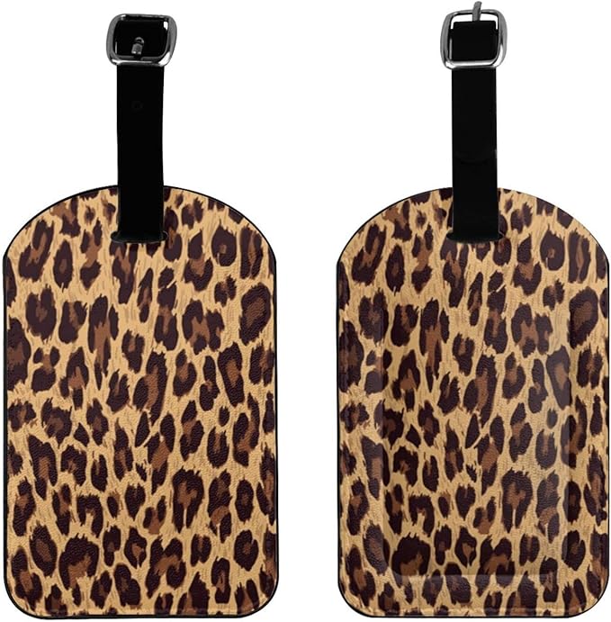 Leopard Skin Luggage Tag for Suitcases,Leopard Print Animal Skin Brown PU Leather Baggage Tags Bag Tags Travel Id Label for Luggage Women Men -1 Piece