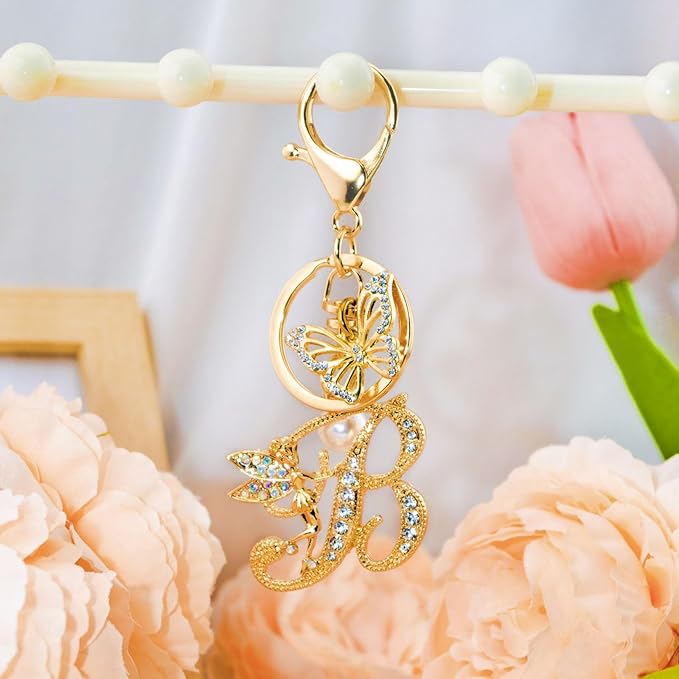 Initial Keychain Bag Charm Women Purse Charms for Handbags Accessories Charm for Wallet Butterfly Pendant for Girls