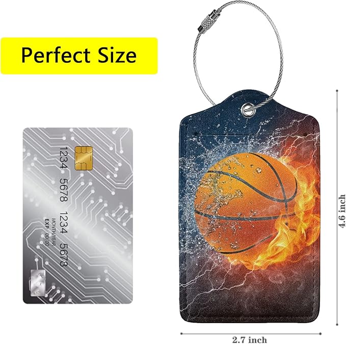 2 Pack Basketball Luggage Tags for Suitcases, Cool Leather Luggage Tag for Travel, Bag Tag Privacy Name ID Card Bag Labels for Friends Adults Kids Tourists Sports