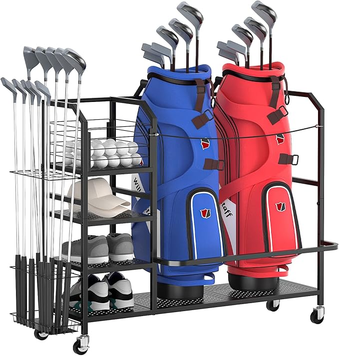 Golf Bag Storage, Big Capacity Golf Bag Organizer for Golf Bag and Equipment Accessories, Golf Organizer for Garage, Home or Club,Extra Storage Rack for Golf Clubs,Black