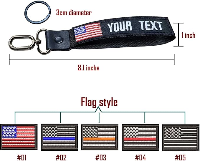 Custom Keychain,Personalized Key Tag Embroidery USA Flag Name with Key Ring Car Key Chain Clip Nylon Webbing Buckle