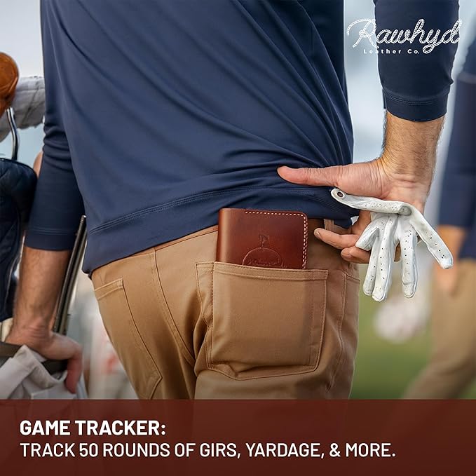Refillable Golf Scorecard Holder–Full Grain Leather Golf Yardage Book Cover w/Golf Scorecard Book, Pencil Holder & Card Slot–Great Gift for Golfers-Unique Golf Gifts for Men & Women(Pen not included)