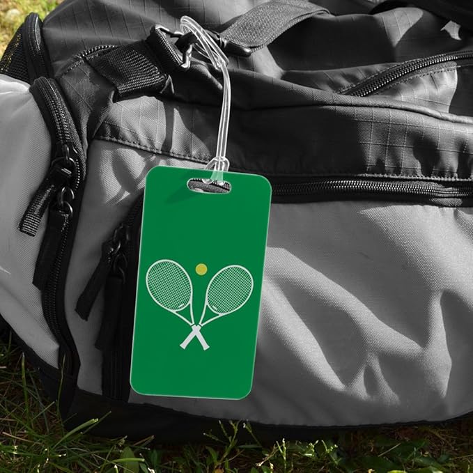 ChalkTalkSPORTS Tennis Luggage & Bag Tag | Crossed Tennis Rackets | Custom Info on Back | Large | Green