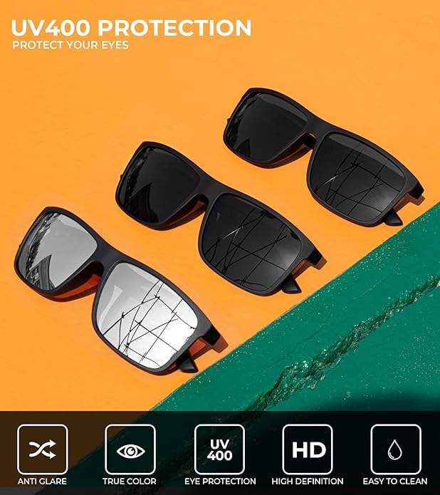 KALIYADI Polarized Sunglasses for Men and Women, Mens Sun Glasses with UV Protection for Driving Fishing Golf (3 Packs)