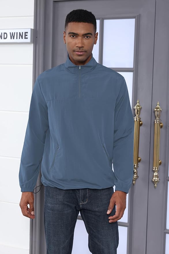 Aulemen Men's Casual Quarter Zip Pullover Golf Windbreakers Athletic Lightweight Jacket Hiking Running Sweatshirt with Pocket