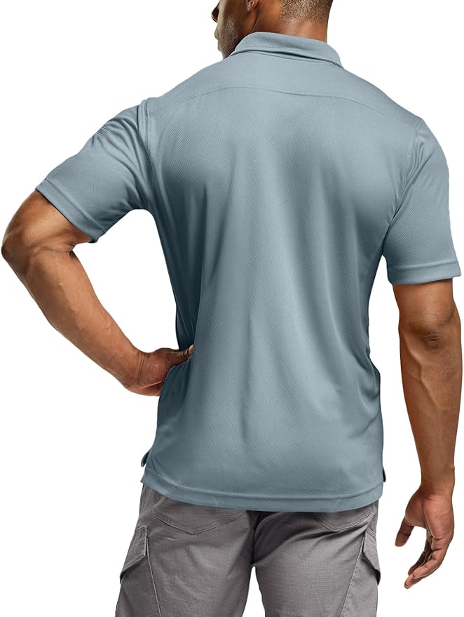 CQR Men's Polo Shirts, Tactical Short Sleeve Golf Performance Shirts, Lightweight Dry Fit UPF 50+ Pique