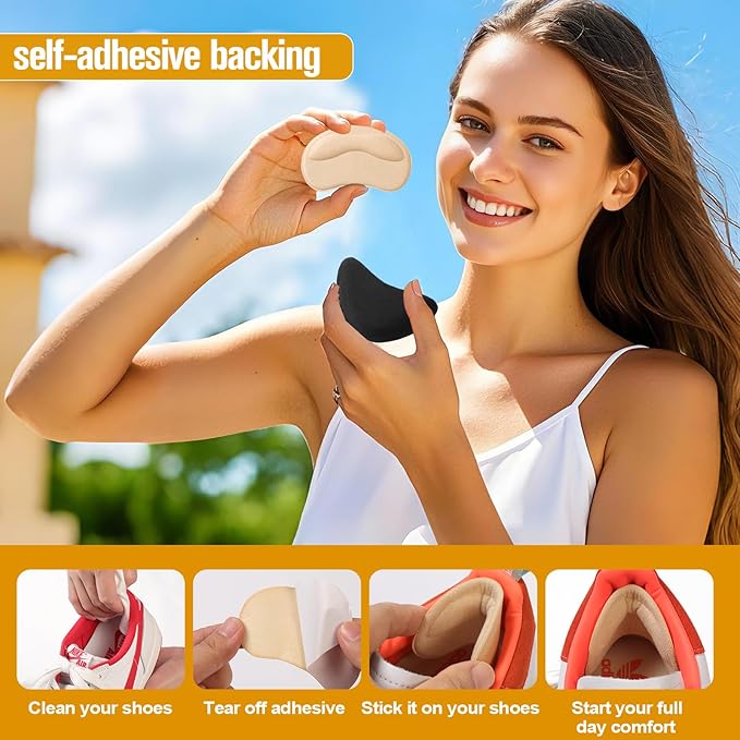 8 Pcs Shoe Fillers & Heel Pads for Loose or Too Big Shoes – Toe Cushions & Heel Grips for Women and Men, Comfort Insoles for Heels, Sneakers, Boots – Pain Relief & Better Fit(Black)