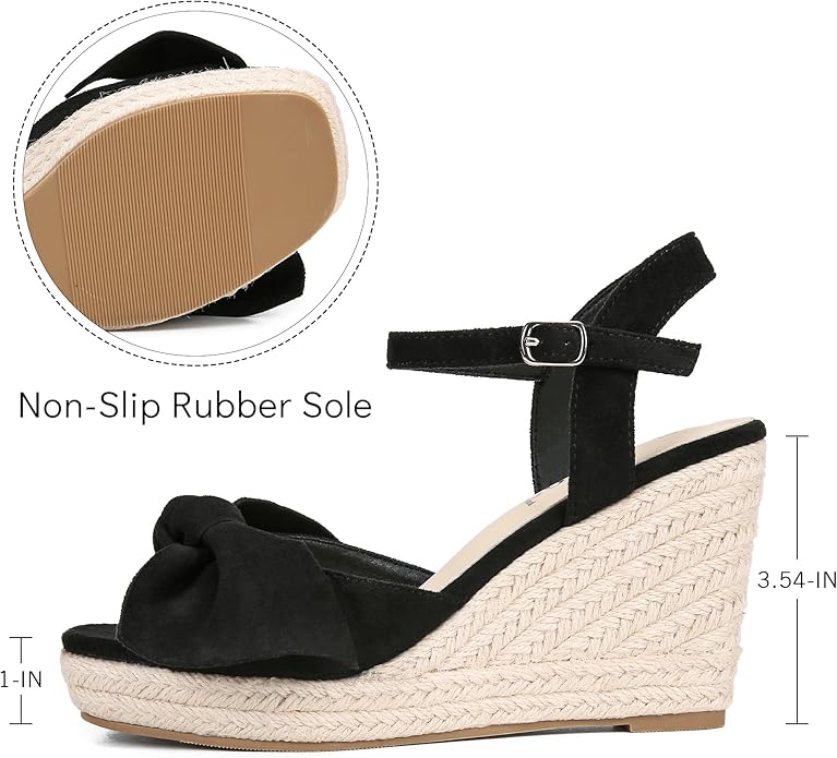 girgod Espadrilles Wedge Sandals for Women Bow Platform Wedges Heels Open Toe Ankle Strap Summer Wedding Wedges
