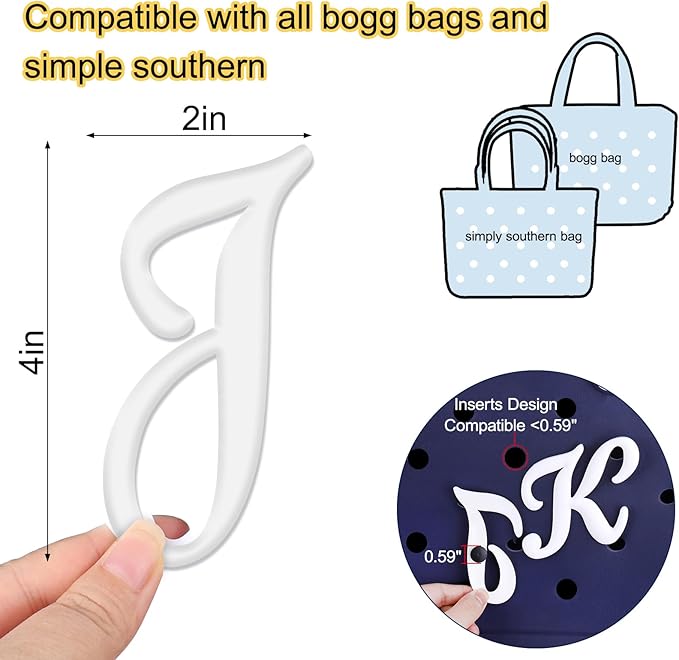 Mity rain Letter Charms for Bogg Bag，Alphabet Lettering Accessories Charms Compatible with Bogg Bag Original All Models, Insert Decorative Letter for Handbag Beach Tote Bag J