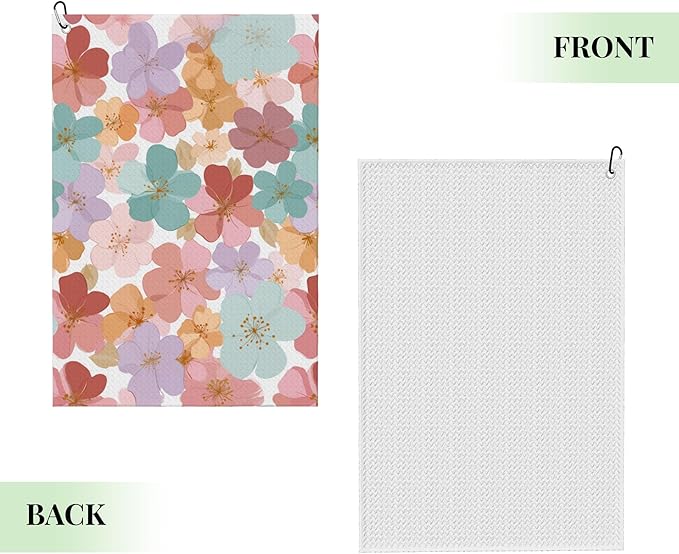 Cute Floral Golf Towel with Carabiner Clip 24"x16" Microfiber Waffle Pink Flower Ladies Golf Towels for Golf Bags Funny Golf Rag for Disc Balls Clubs Golfs Accessories for Women Men Girls