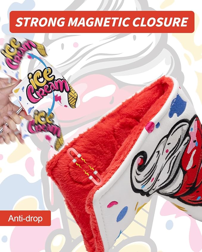Golf Club Head Covers, Ice Cream Golf Headcovers for Drivers, Fairway Woods, Hybrids, Mallet Blade Putter Cover, Funny Golf Club Covers with Premium PU Leather and Advanced Embroidery for Most Brands