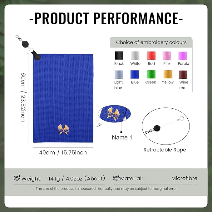 Personalized Golf Towel Custom Golf Towels for Golf Bags with Embroidery Initial Name Magnetic Golf Towel Microfiber Golf Towels with Clip Gifts for Golfers Men Women 16"x 24" (Blue)