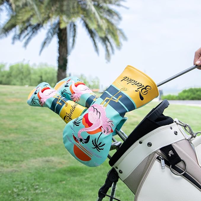 Golf Club Covers Flamingos Driver Cover Fariway Wood Headcover Hybrid Head Cover Leather Golf Headcover Fit All Brand