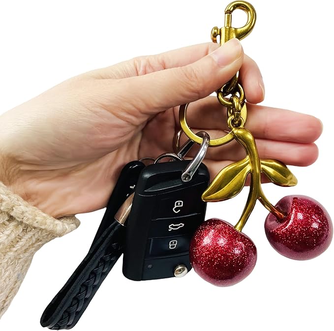 Cherry Bag Charm for Handbag, Big-Apple Strawberry Fruit Bag Charm Cherry Car Accessories KeyChain