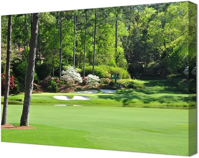 Augusta National Golf Club 12th Hole Wall Art for Living Room Bedroom Bathroom Home Decorations Golf Art Augusta Golf Course Poster Prints Golf Art Framed Ready to Hang(12''H x 16''W)