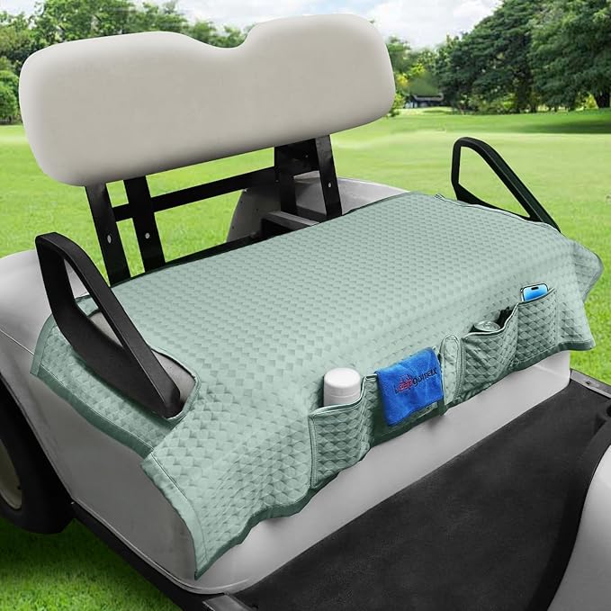 Golf Cart Cooling Ice Silk Seat Cover Blanket for EZGO TXT RXV/Club Car DS Precedent Front 2-Person Seats, 4 Pockets, Keeps Cool and Clean - Green