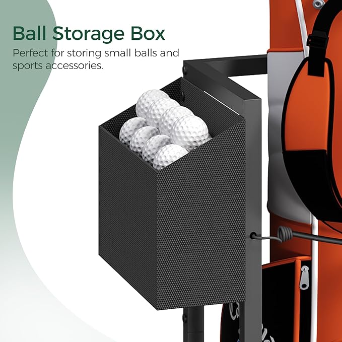 Golf Bag Organizer for Garage, Golf Bag Storage Stand Fits 2 Golf Bags, Freestanding Golf Club Holder for Garage, Shed, Home, Basement, Other Golfing Equipment Accessories, Black BEBK17501