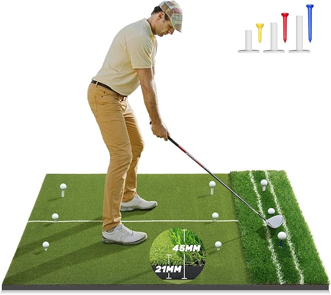 Premium Dual-Turf 5x4ft Golf Mat: Christmas Upgraded Golf Hitting Mat, Alignment & Angle of Approach Aid, Indoor/Outdoor Practice, Green,Ideal Golf Gifts