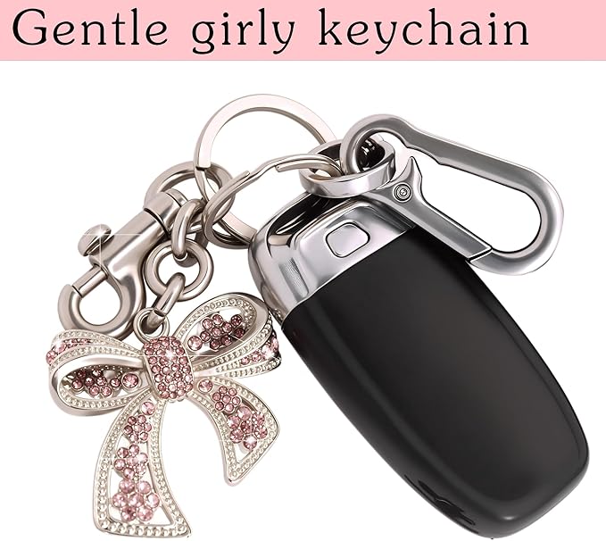 Heart Bag Charm,Cute Bowknot Bag Charm Keyring Heart Keychain Bag Accessories for Women