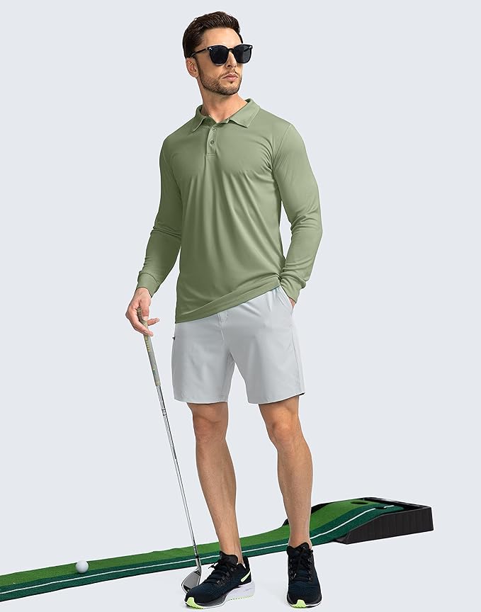 Men's Polo Shirt Long Sleeve Golf Shirts Lightweight UPF 50+ Sun Protection Cool Shirts for Men Work Fishing Outdoor