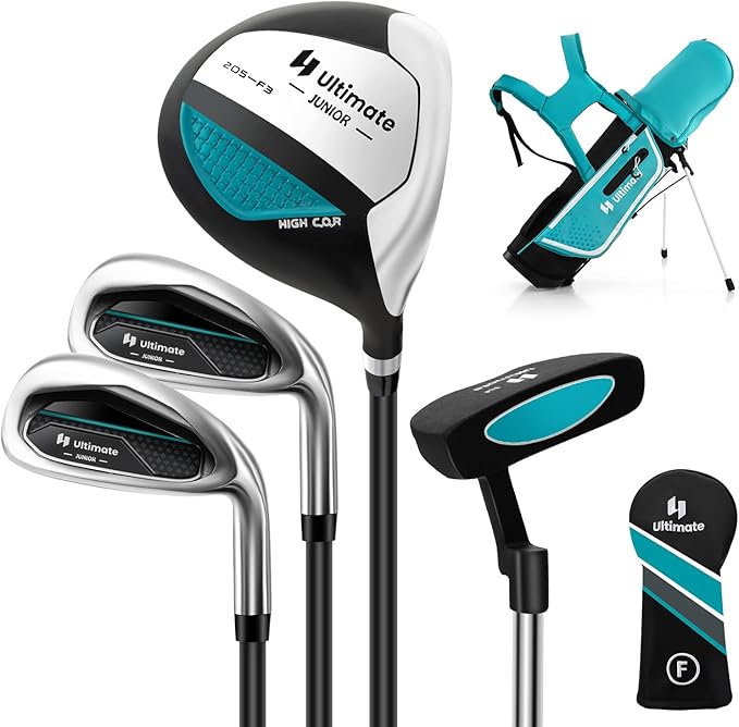 Goplus Junior Complete Golf Club Set for Kids, Right Hand Golf Clubs with Stand Bag, Rain Hood, Golf Practice Set for Ages 5-7,8-10,11-13 Boys Girls