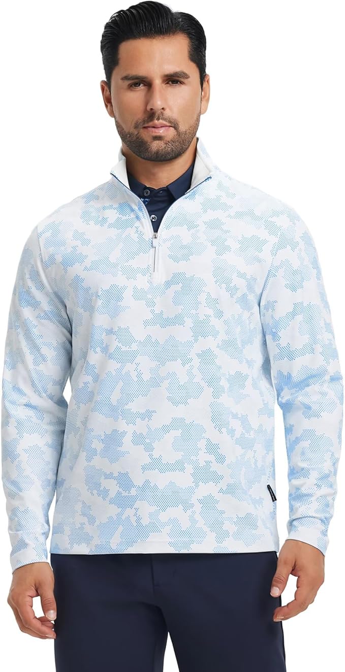 M MAELREG Quarter Zip Golf Pullover Men Dry Fit Long Sleeve Performance Wicking 1/4 Zip Full Print Pullover Mens Sweatshirt