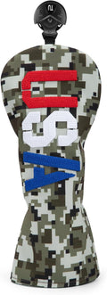 Golf Club Head Covers, Camouflage USA Design Golf Driver Covers, Fairway Wood and Hybrid Head Covers with Interchangeable Tags, Durable Canvas Material Golf Club Covers