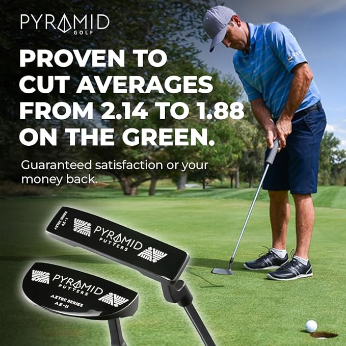 Pyramid Golf Putter for Improved Accuracy & Consistency – Gear Effect Grooves, High MOI, Precision Milled Face, Soft Feel Grip, Forgiveness on Mishits, Free Head Cover, Ideal for Inconsistent Stroke