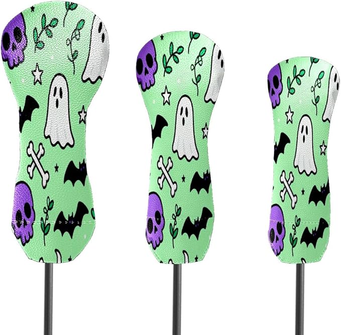 3 Pack PU Leather Golf Club Head Covers - Driver, Fairway Wood & Hybrid, Funny Golf Accessories, Ideal Golf Gift Colorful Line Seashell