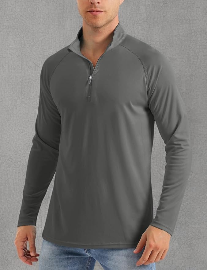 MAGCOMSEN Men's Long Sleeve Sun Shirts UPF 50+ Tees 1/4 Zip Up Fishing Running Rash Guard T-Shirts Outdoor Shirt