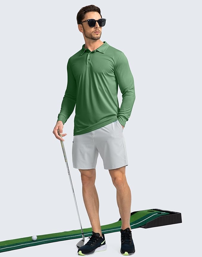 Men's Polo Shirt Long Sleeve Golf Shirts Lightweight UPF 50+ Sun Protection Cool Shirts for Men Work Fishing Outdoor