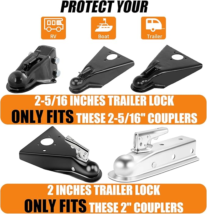2-5/16" Heavy Duty Trailer Hitch Lock - Ball Coupler&Safety Chains Anti-Theft,Travel RV/Pop-Up Camper/Boat/Truck/Motorcycle/ATV/UTV/Flatbed/Cargo/Dump/Utility Trailer Tongue Lock Secure Design