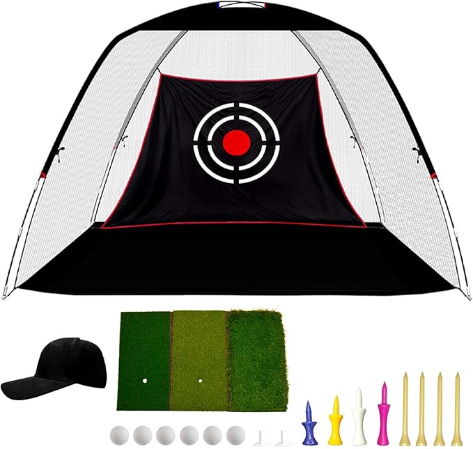 Gagalileo Golf Net: Backyard Practice Hitting Driving Training by Turf Mat Target Real Ball Indoor Outdoor Chipping Swing Gift for Golfers Dad Husband Men