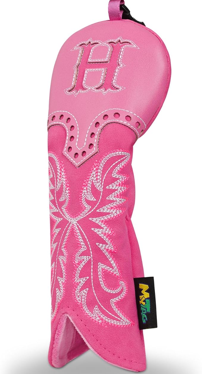 mytag Pink Golf Club Head Covers, Western Cowboy Retro Golf Headcovers with Patch & Embroidery Driver Fairway Wood Hybrids/Rescue Covers