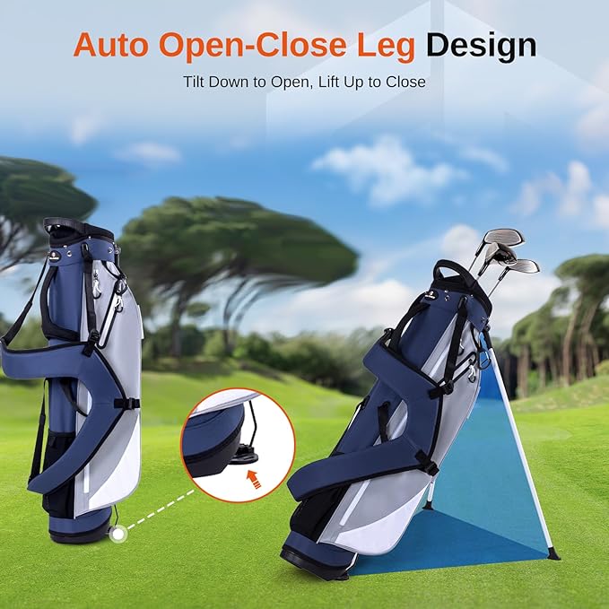 Lightweight Golf Stand Bag, 4-Way Full-Length Dividers, Holds Up to 10 Clubs, 3.7 lbs Golf Bag with Dual Straps & Stand for Driving Range, Par 3, and Standard Courses
