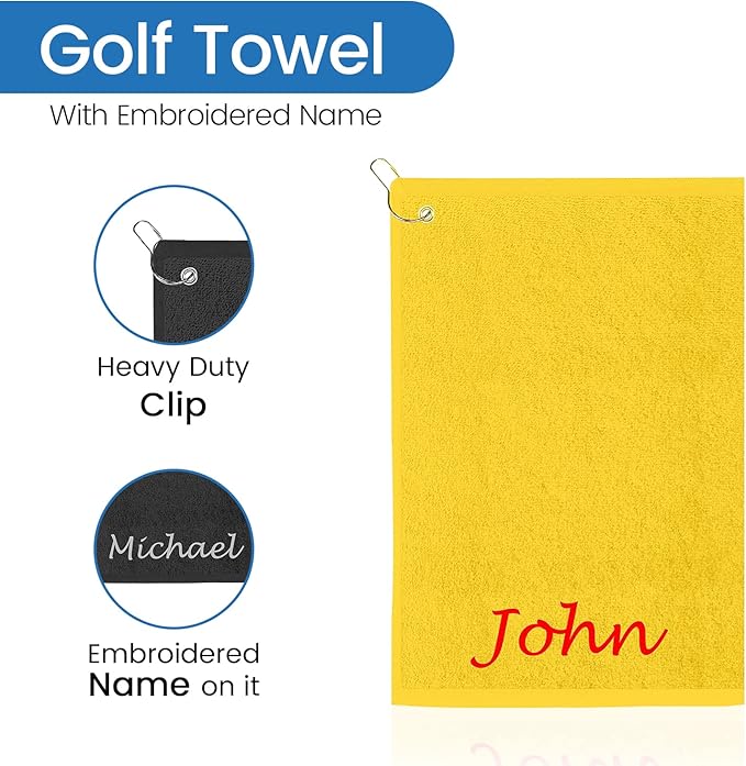 Personalized Passion Golf Towel with Embroidered Name - 16"x26" Custom Golf Towels with Clip - Soft & Highly Absorbent Plush Velour - Easily Wipes Away Sweat and Dirt - Gift for Golfers - Gold