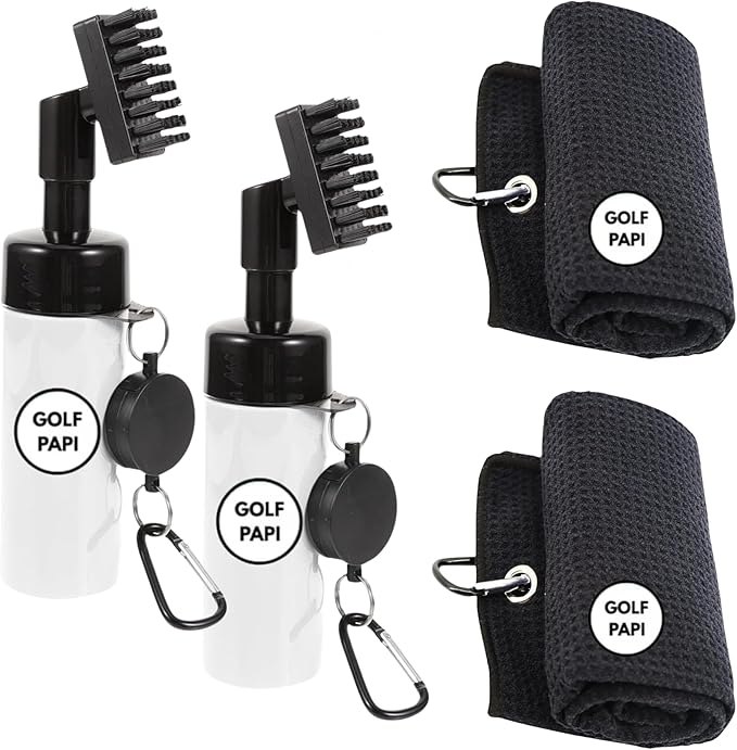 Golf Club Cleaner Brush Kit – Golf Club Cleaning Accessories Include Spray Bottles, Towels, Brush Covers & Retractable Clips – Must-Have Golf Gifts for Clean Shots (1 & 2 Pack)
