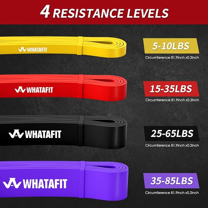WHATAFIT Resistance Bands,Pull Up Assist Bands Set with Handles, Exercise & Workout Bands with Door Anchor for Men & Women – Home Fitness Equipment for Strength Training, Stretching