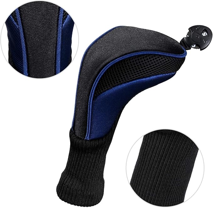 Black Golf Club Head Cover for Driver Fairway 3 Pcs Woods Headcovers, Golf Accessories Hybrid Head Covers Set with Interchangeable Tags 3 4 5 7 X