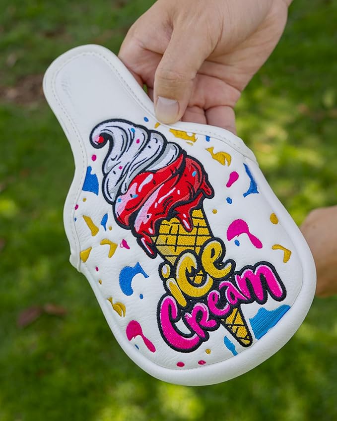 Golf Club Head Covers, Ice Cream Golf Headcovers for Drivers, Fairway Woods, Hybrids, Mallet Blade Putter Cover, Funny Golf Club Covers with Premium PU Leather and Advanced Embroidery for Most Brands