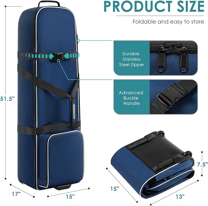 Findway Golf Travel Bag, Golf Travel Bag for Airlines with Wheels, 900D Heavy Duty Polyester Oxford Soft-Sided with Club Protection Liner, Universal Size